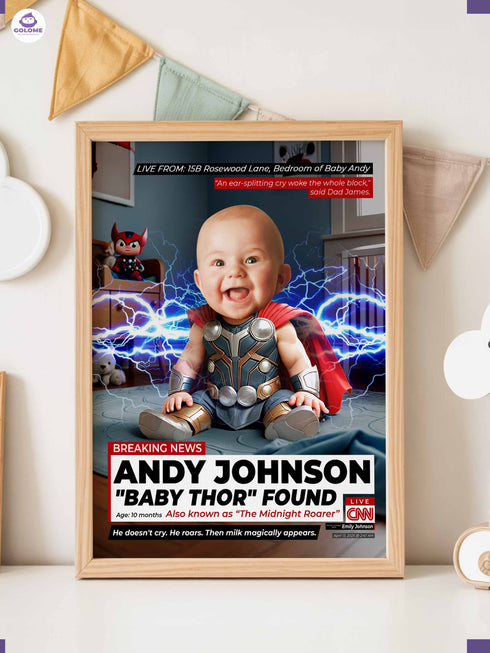 Custom Baby News Superhero Poster – Personalized Wall Art